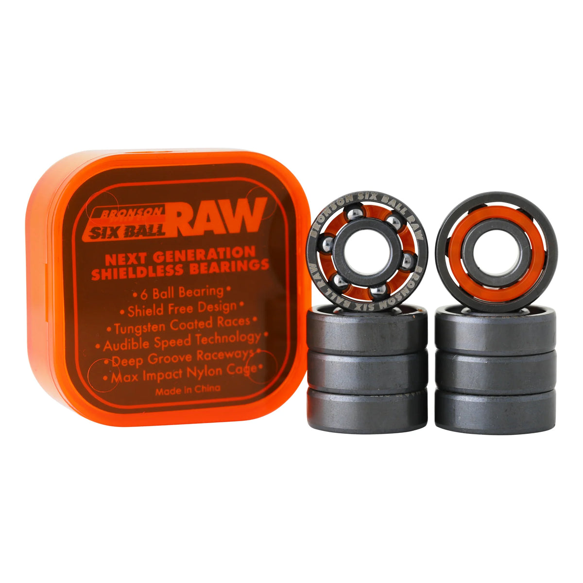 スケートボード BRONSON 6-BALL RAW BEARING Bronson 6-Ball Raw Skateboard Bearings (8 Pack)- Skates USA